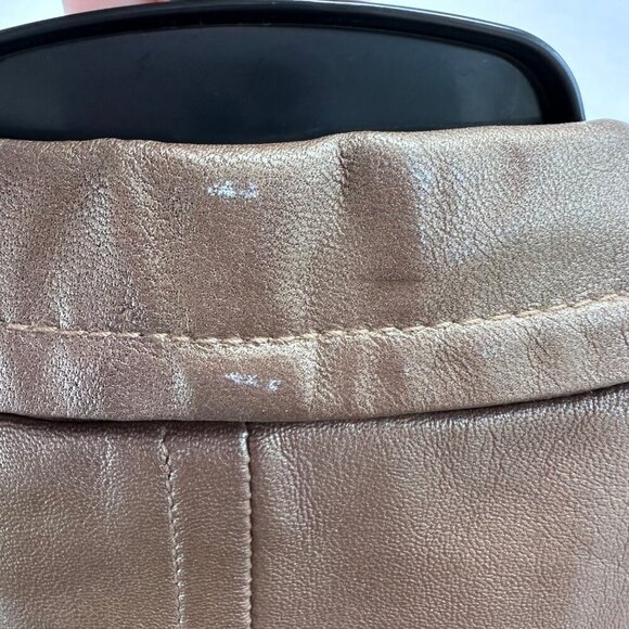 Express Vintage Leather Long Jacket Womens Size 13/14 Gold Bronze Waist Tie - Picture 5 of 16